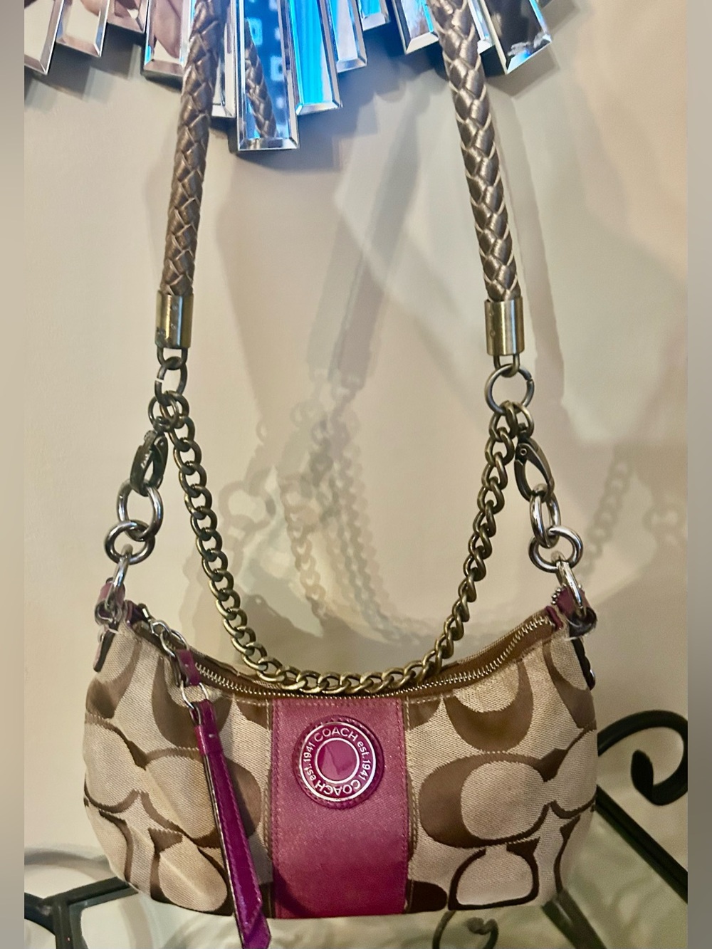 Coach Vintage Signature Canvas Shoulder Bag with Magenta Accents - Picture 5 of 16